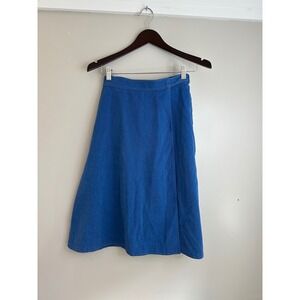 St Michael Wrap Skirt Womens 14 Blue EUC Vintage A-Line Denim Look Tie Waist‎